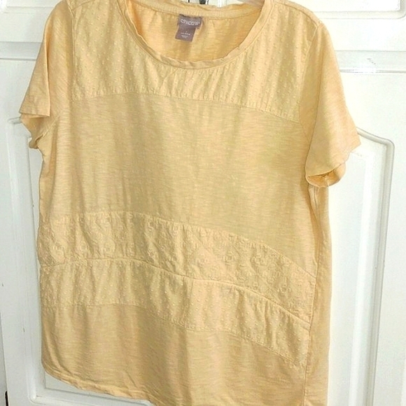 Chicos Womens Shirt Medium pale yellow Short Sleeve Stretch Top - Picture 1 of 6